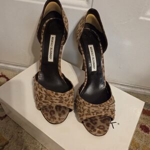 Manolo Blahnik Leopard Print Women's Peeptoe Heels